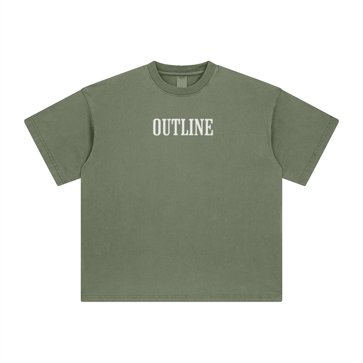 260GSM Unisex Heavyweight Re-Washed Distressed Crew Neck T-shirt Greyish Green