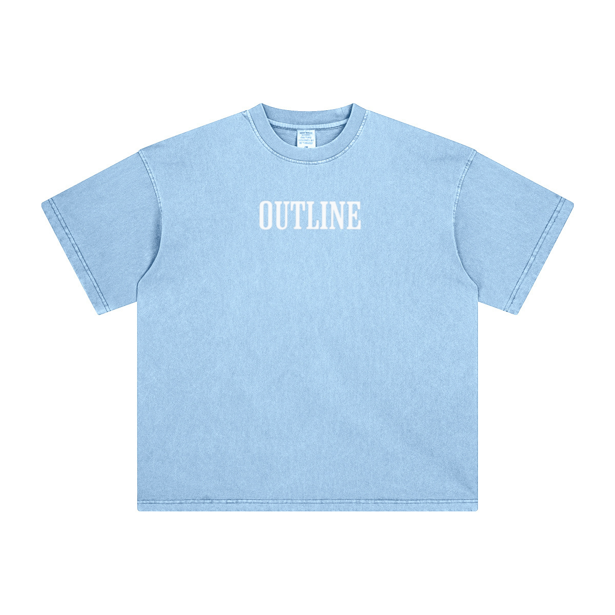 260GSM Unisex Heavyweight Re-Washed Distressed Crew Neck T-shirt Sky Blue