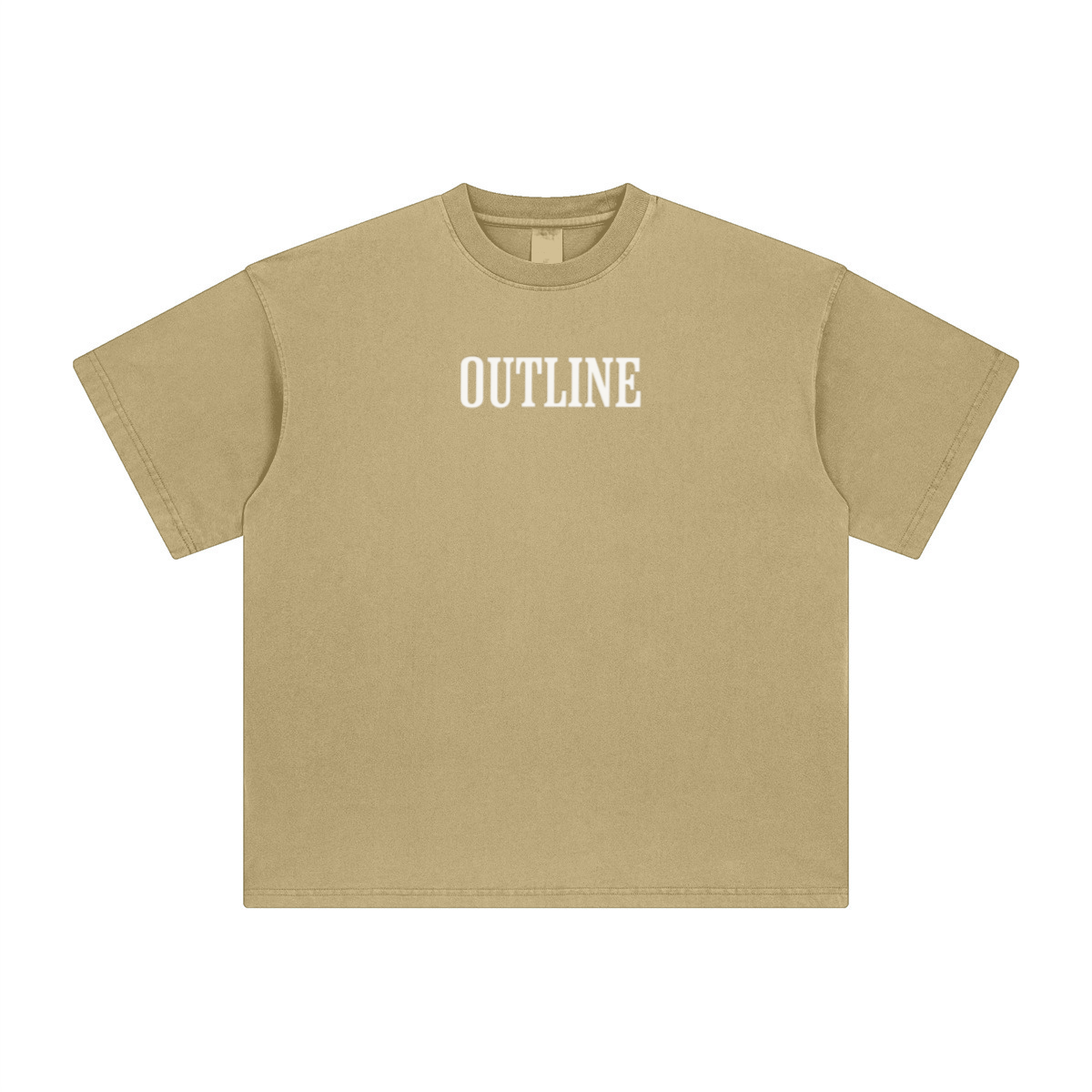 260GSM Unisex Heavyweight Re-Washed Distressed Crew Neck T-shirt Khaki