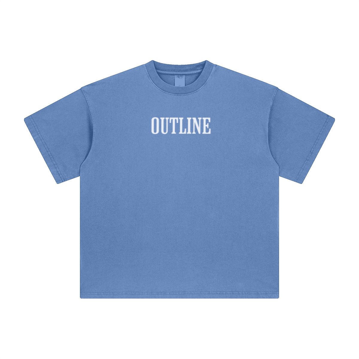 260GSM Unisex Heavyweight Re-Washed Distressed Crew Neck T-shirt Denim Blue