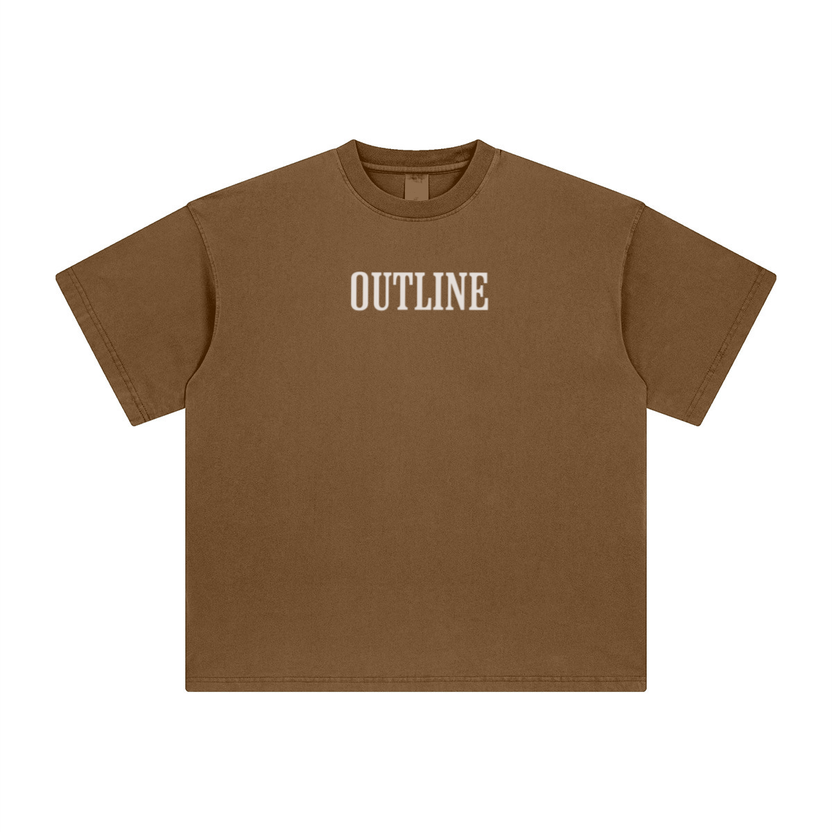 260GSM Unisex Heavyweight Re-Washed Distressed Crew Neck T-shirt Coffee Brown