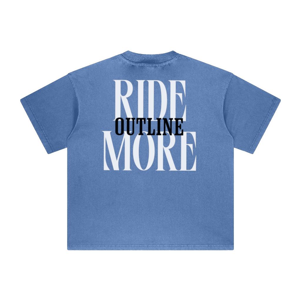 260GSM Unisex Heavyweight Re-Washed Distressed Crew Neck T-shirt Denim Blue