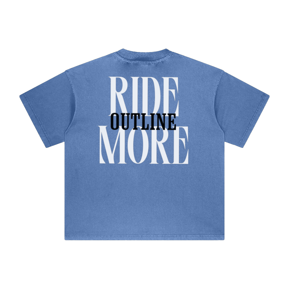 260GSM Unisex Heavyweight Re-Washed Distressed Crew Neck T-shirt Denim Blue